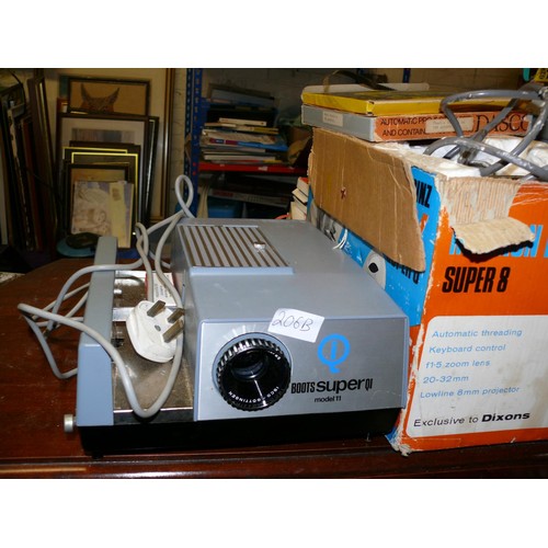 206B - PRINZ MAGNON LV SUPER 8 PROJECTOR PLUS A BOOTS SUPER QI SLIDE PROJECTOR AND CINE TAPE OF CHARLIE CHA... 