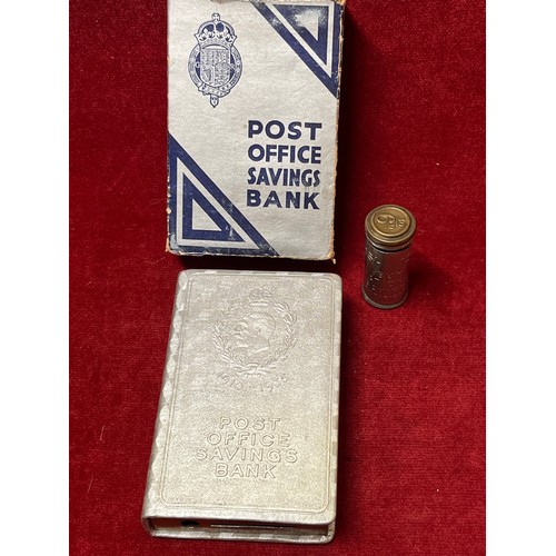 80 - VINTAGE POST OFFICE SAVINGS BANK HOME SAFE PLUS A NATIONAL SAVINGS CERTIFICATE COIN HOLDER