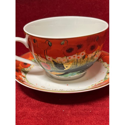 82 - GOEBEL ROSINA WACHTMEISTER CUP AND SAUCER WITH CAT DESIGN PLUS ORIGINAL BOX