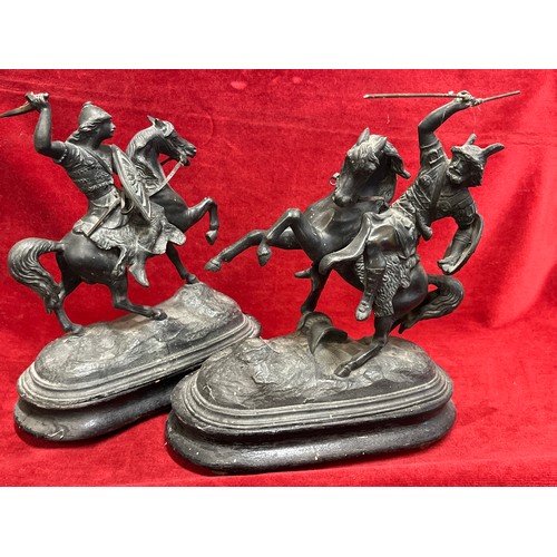 67 - A PAIR OF SPELTER FIGURES FEATURING ARABS AND A GAUL WARRIER ON HORSEBACK