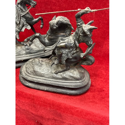 67 - A PAIR OF SPELTER FIGURES FEATURING ARABS AND A GAUL WARRIER ON HORSEBACK