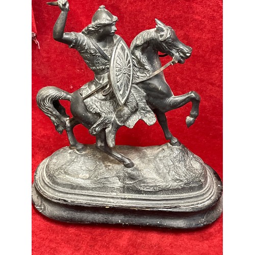 67 - A PAIR OF SPELTER FIGURES FEATURING ARABS AND A GAUL WARRIER ON HORSEBACK