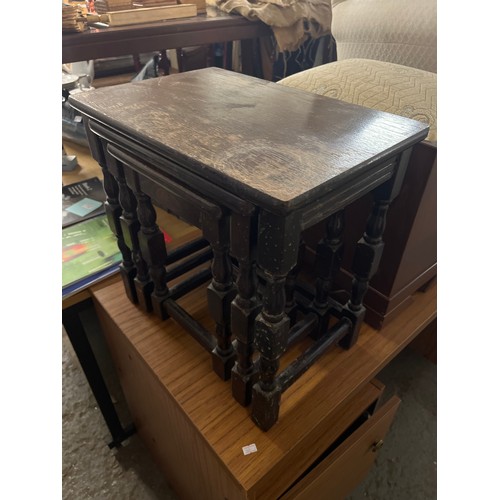 394 - VINTAGE NEST OF 3 WOODEN TABLES