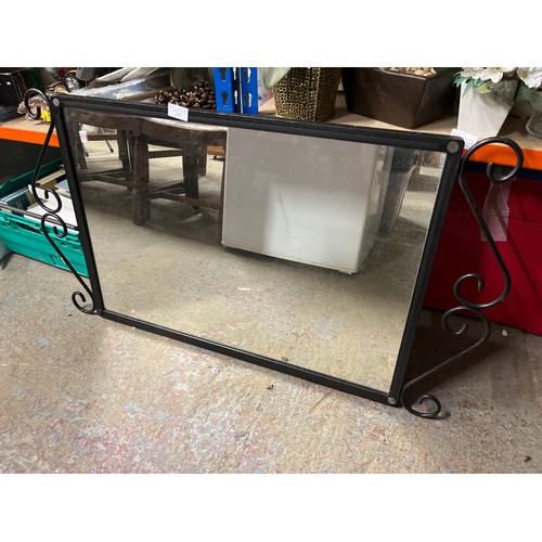 397 - VERY HEAVY BLACK METAL FRAMED WALL MIRROR