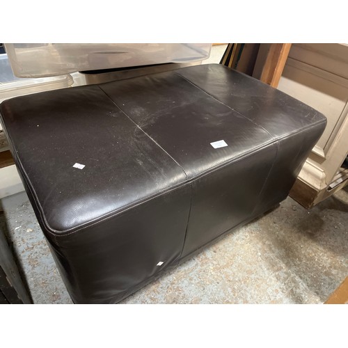 401 - VERY LARGE BROWN LEATHER EFFECT PADDED STOOL