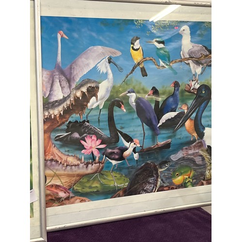 98 - 3 FRAMED AND GLAZED PRINTS OF TROPICAL BIRDS AND ANIMALS