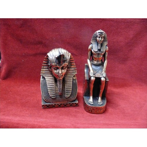 60 - 2 EGYPTIAN FIGURES, A PHARAOH AND A COBRA, BOTH BRONZED FINISH