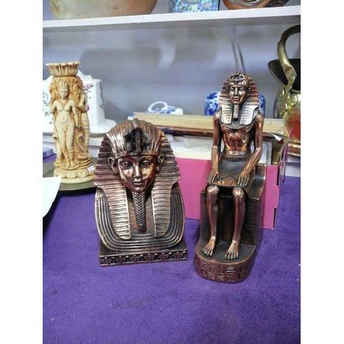 60 - 2 EGYPTIAN FIGURES, A PHARAOH AND A COBRA, BOTH BRONZED FINISH