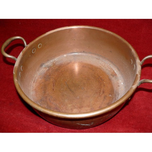 77 - LARGE HEAVY COPPER 2 HANDLED JAM PAN