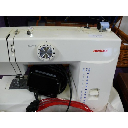 92 - JANOME MODEL 1550 SEWING MACHINE WITH FOOT PEDAL AND MANUAL, PERFECT WORKING ORDER