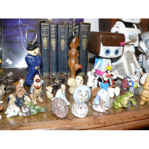 106 - NICE MIXED LOT -  ANIMAL FIGURES, CONFUSED ROBOT AND 2 OTHERS, CHARLES DICKENS  BOOKS, VINTAGE BOTTL... 