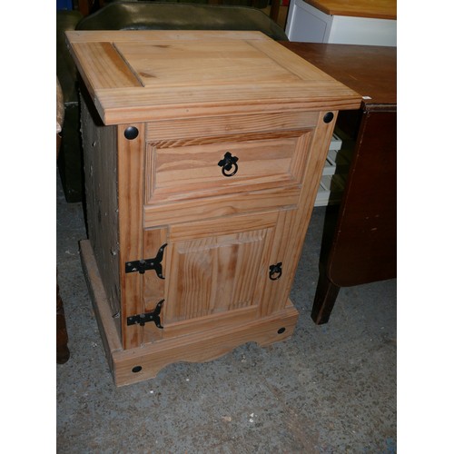 292 - LARGE PINE BEDSIDE WITH CUPBOARD AND DRAWER BELOW