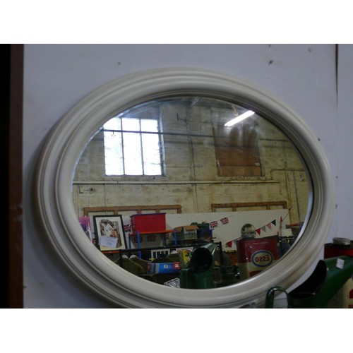 116 - LARGE OVAL WALL MIRROR WITH CREAM PAINTED FRAME