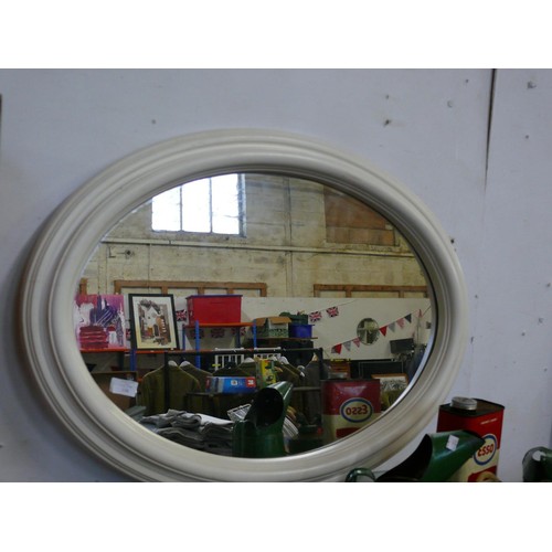 116 - LARGE OVAL WALL MIRROR WITH CREAM PAINTED FRAME