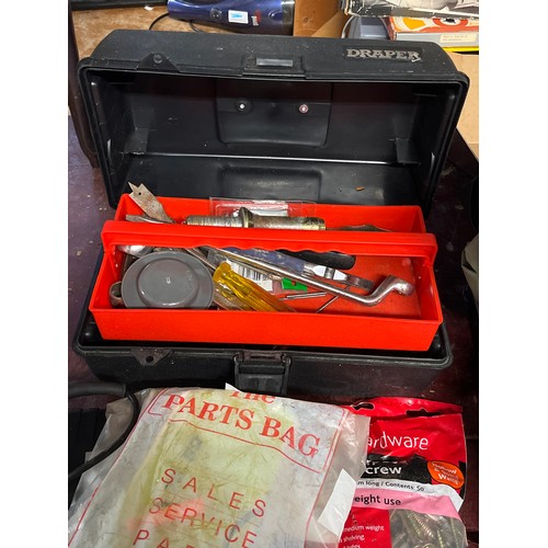 162 - DRAPER TOOL BOX AND CONTENTS PLUS A SELECTION OF SCREWS AND FIXINGS