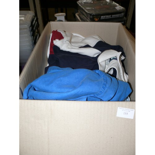 155 - BOX OF GOOD QUALITY GENTS CLOTHING MOSTLY RUGBY SHIRTS AND POLO SHIRTS SIZE S