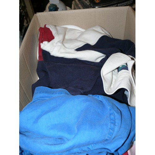 155 - BOX OF GOOD QUALITY GENTS CLOTHING MOSTLY RUGBY SHIRTS AND POLO SHIRTS SIZE S