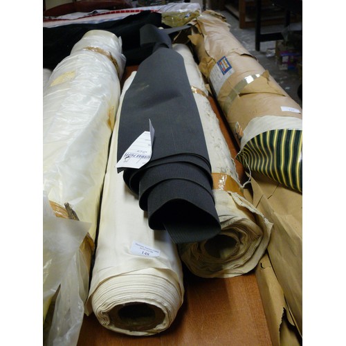 148 - 3 ROLLS OF FABRIC, 1 UNBLEACHED ORGANIC COTTON, A FURTHER COTTON AND BLACK RIDGED MATTING