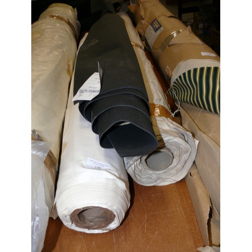 148 - 3 ROLLS OF FABRIC, 1 UNBLEACHED ORGANIC COTTON, A FURTHER COTTON AND BLACK RIDGED MATTING