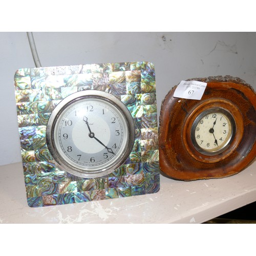 67 - Vintage turned wooden log desk clock, movement made in Japan plus a Vintage Ataahua brand (New Zeala... 