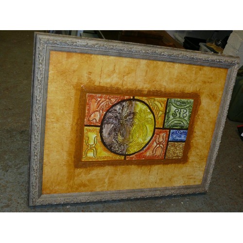 80 - LOVELY FRAMED ACRYLIC PAINTING OF VERY COLOURFUL SPANISH DESIGN SIGNED FREDDY AR. 44