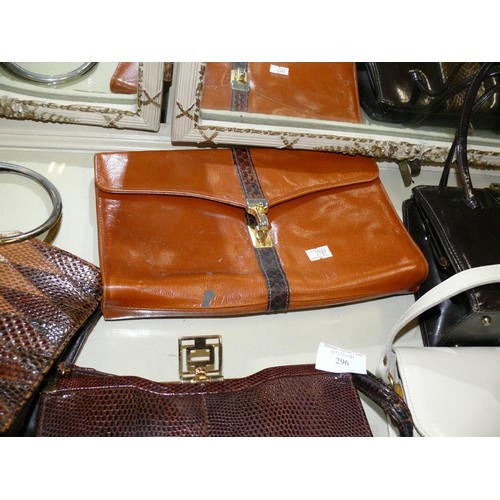 296 - 7 VINTAGE LEATHER HANDBAGS IN VARIOUS DESIGNS AND STYLES