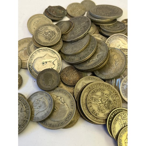 28 - A COLLECTION OF BRITISH SILVER AND P/SILVER COINS H/CROWNS FLORINS SHILLINGS SIXPENCES AND 3d WEIGHT... 