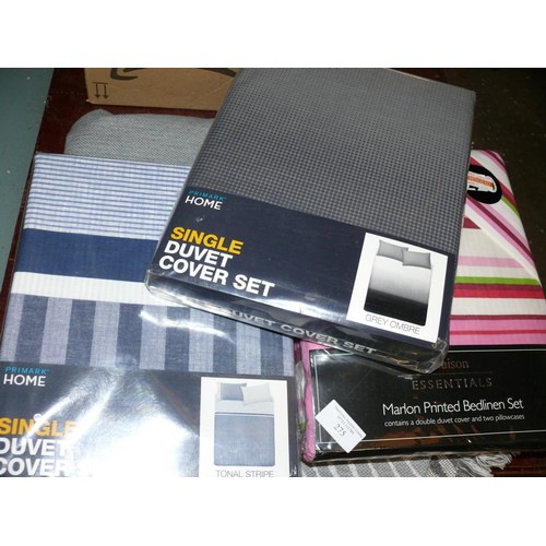 275 - 3 BRAND NEW DUVET SETS 1 DOUBLE IN PINK STRIPE AND 2 SINGLE IN TONAL STRIPE AND GREY OMBRE