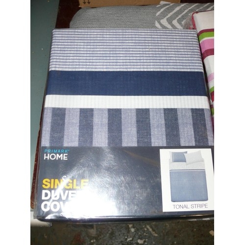 275 - 3 BRAND NEW DUVET SETS 1 DOUBLE IN PINK STRIPE AND 2 SINGLE IN TONAL STRIPE AND GREY OMBRE