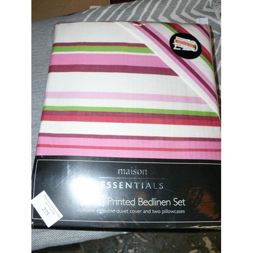 275 - 3 BRAND NEW DUVET SETS 1 DOUBLE IN PINK STRIPE AND 2 SINGLE IN TONAL STRIPE AND GREY OMBRE