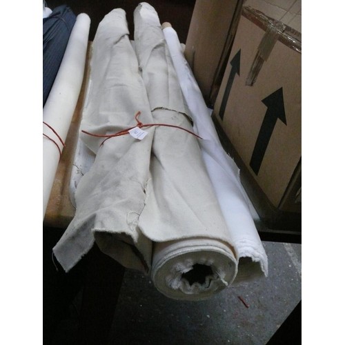 339 - 3 PART ROLLS OF HEAVY DUTY CANVAS STYLE FABRIC IN WHITE AND CREAM