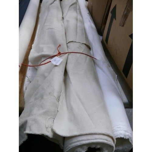 339 - 3 PART ROLLS OF HEAVY DUTY CANVAS STYLE FABRIC IN WHITE AND CREAM