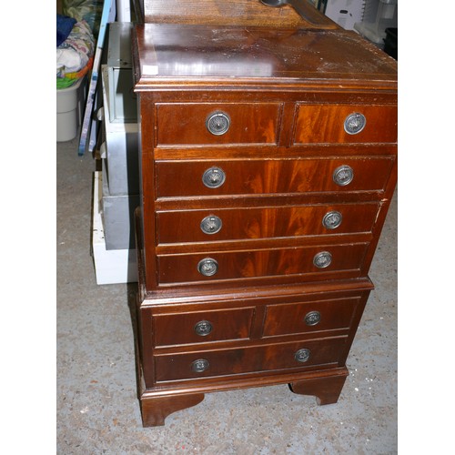 351 - MINIATURE COMPACT REPRODUCTION MAHOGANY CHEST ON CHEST WITH 8 DRAWERS