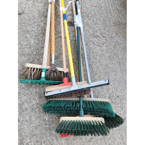 363 - 6 YARD BRUSHES, A RAKE AND A SQUEEGEE