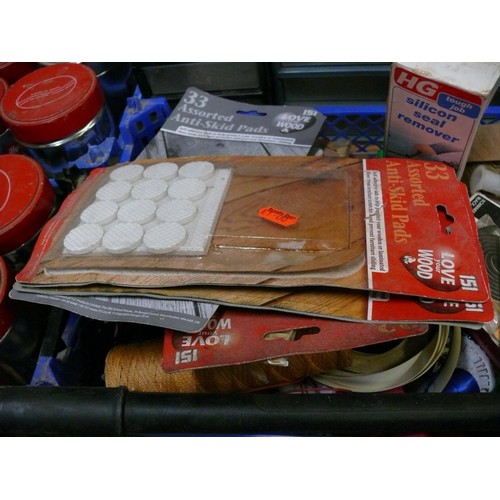 182 - TRAY OF MIXED DIY ITEMS STEEL WOOL, ADHESIVE PADS ETC