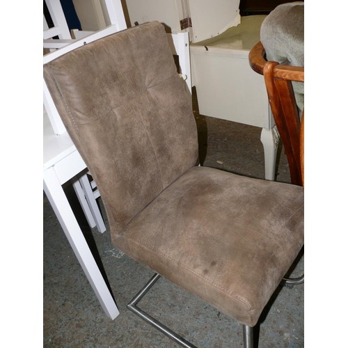 299 - CONTEMPORARY BROWN SUEDE SIDE CHAIR WITH METAL BASE