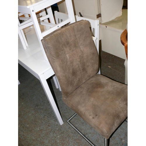 299 - CONTEMPORARY BROWN SUEDE SIDE CHAIR WITH METAL BASE