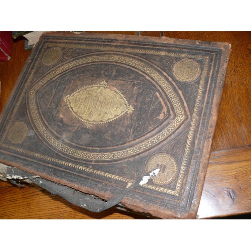 119 - 3x Large leather bound Victorian bibles, one dated 1871, with some nice engraved plates in each. Som... 