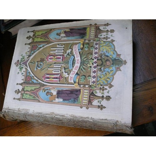 119 - 3x Large leather bound Victorian bibles, one dated 1871, with some nice engraved plates in each. Som... 