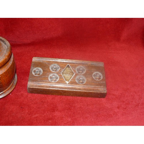 75 - Vintage oak tobacco barrel, together with an Old Charm Furniture oak desk pen stand.