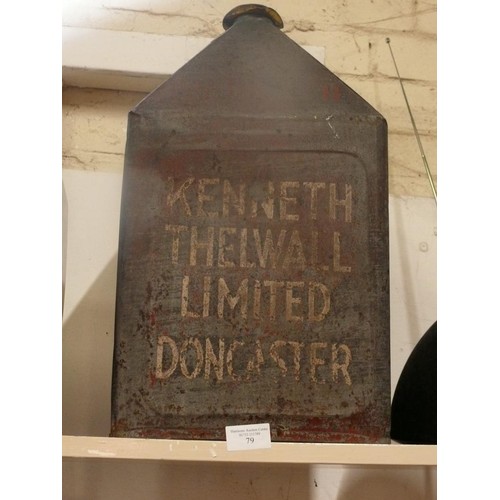 79 - 5 GALLON OIL CAN ADVERTISING KENNETH THELWALL LIMITED DONCASTER