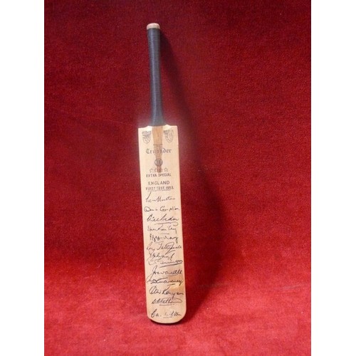 86 - Miniature Nicolls Crusader cricket bat with facsimile signatures from the England first test 1953 te... 