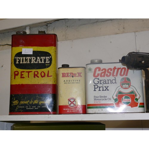 93 - VINTAGE MOTORING - PETROL HEAD, FILTRATE PETROL CAN, REDEX ADDITIVE,  CASTROL GRAND PRIX OIL CAN, PA... 