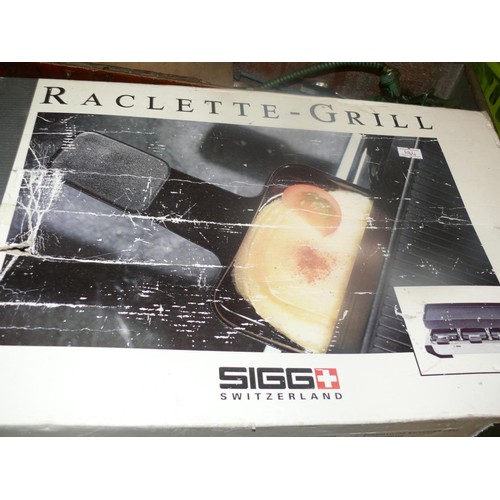 102 - RACLETTE GRILL FOR 8 PERSONS WITH TRAYS AND SPATULAS BY SIGG SWITZERLAND IN BOX