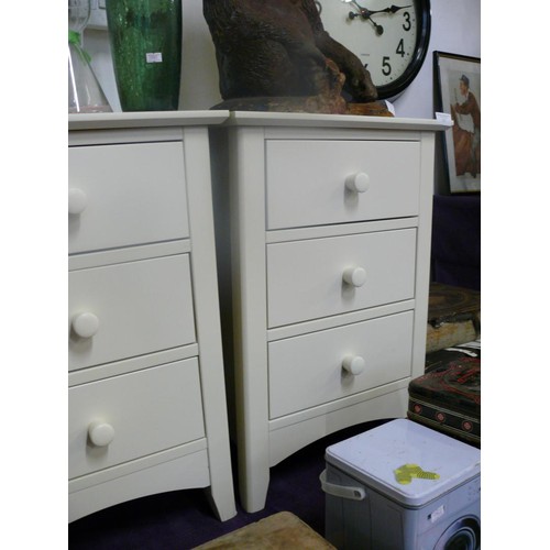 121 - PAIR OF CREAM 3 DRAWER BEDSIDE CHESTS, NEW