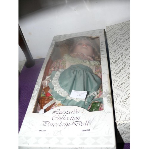 136 - 3 BOXED COLLECTIBLE PORCELAIN DOLLS, 2 ARE LEONARDO AND ONE IS MOLLY