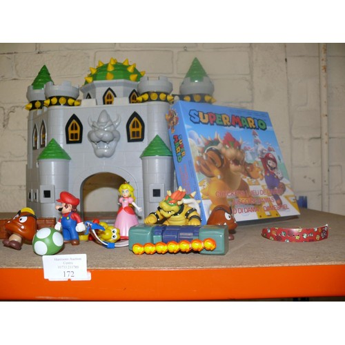 172 - COLLECTION OF SUPER MARIO BROTHERS TOYS MARIO, LUIGI, PRINCESS PEACH, TOADSTOOL ETC