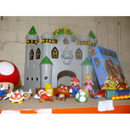 172 - COLLECTION OF SUPER MARIO BROTHERS TOYS MARIO, LUIGI, PRINCESS PEACH, TOADSTOOL ETC