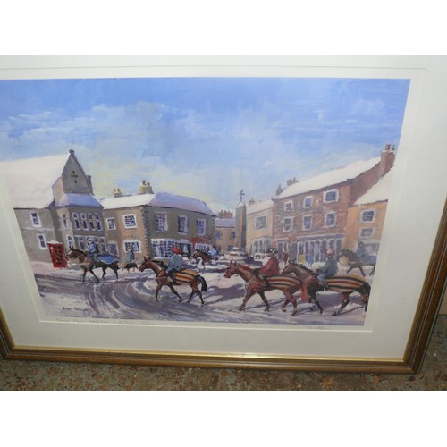 249 - A PAIR OF FRAMED AND GLAZED LIMITED EDITION PRINTS MARKET PLACE MIDDLEHAM IN THE SNOW 2/100 AND THE ... 