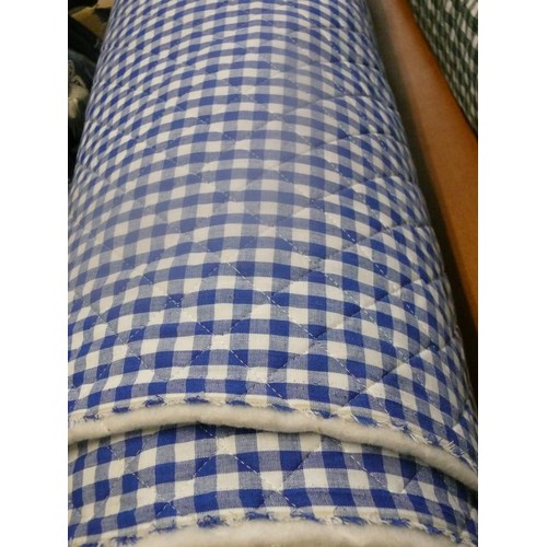 187 - LARGE PART ROLL OF BLUE GINGHAM QUILTED FABRIC